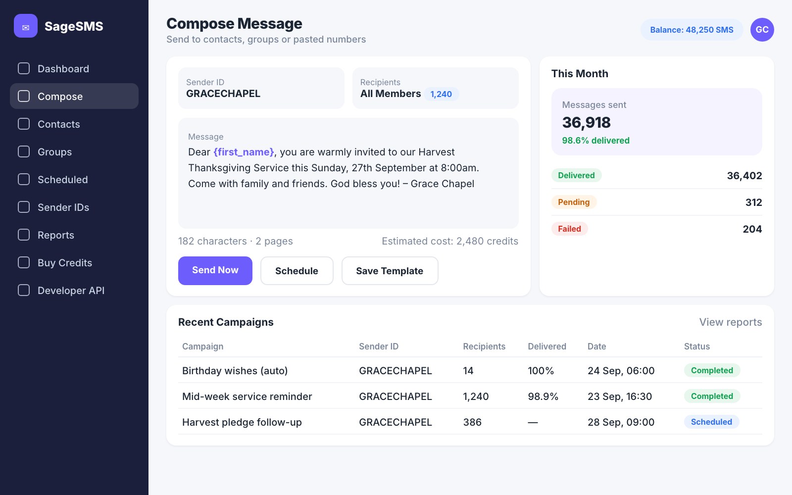 Bulk SMS portal screenshot