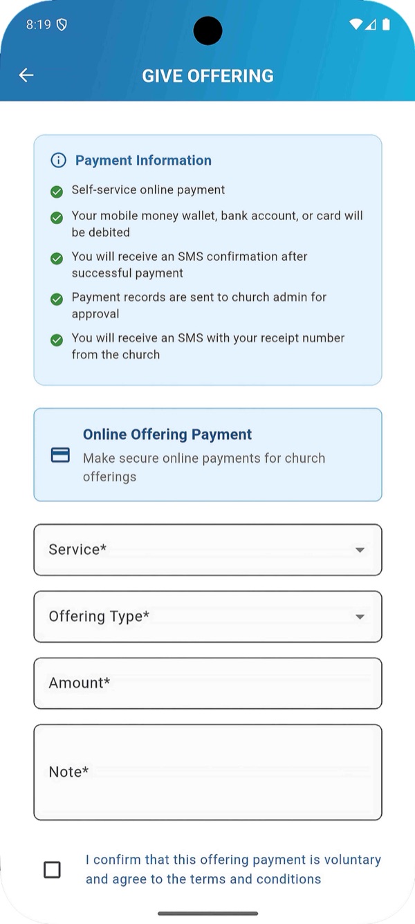 DaChurchMan app giving screen