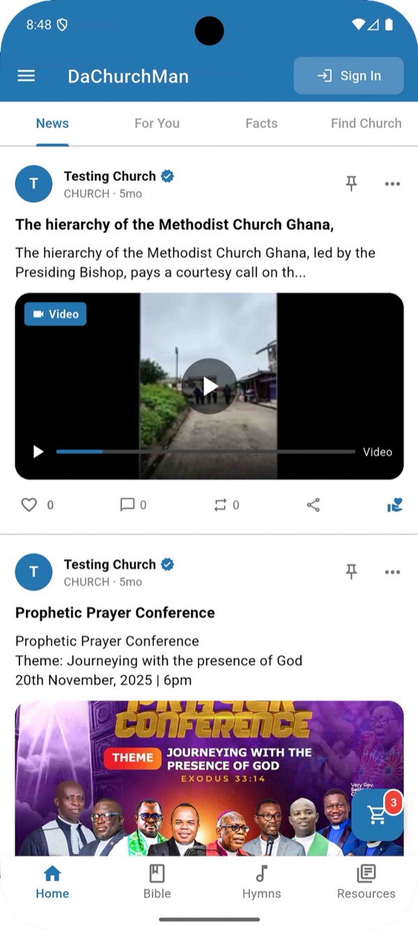 DaChurchMan app home feed