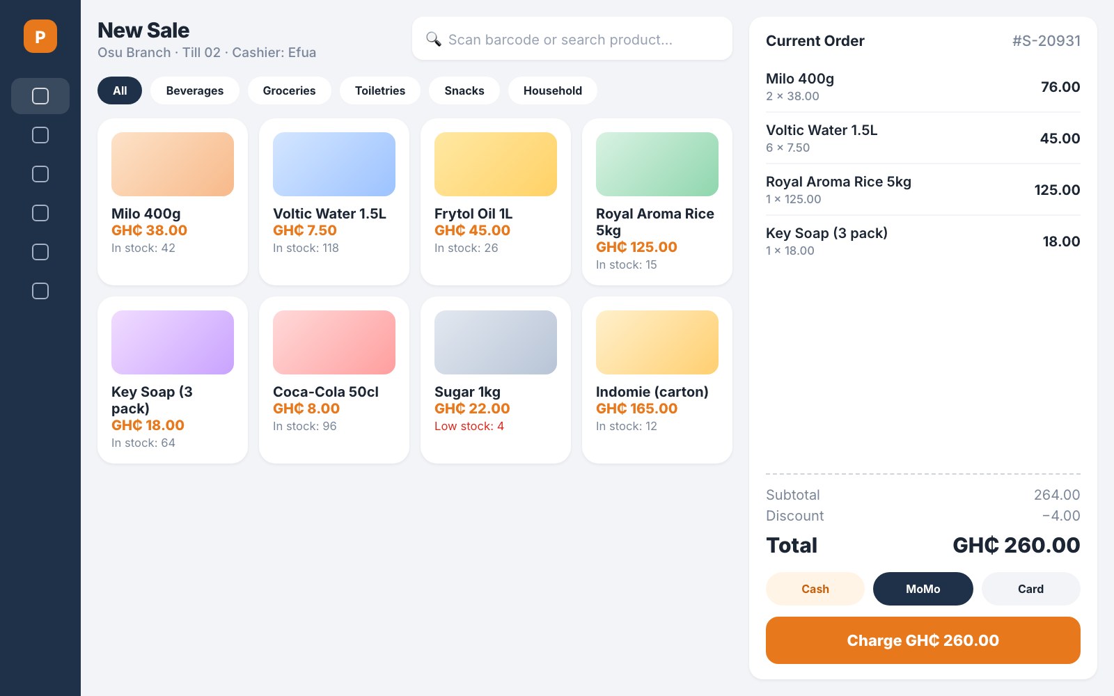 POS sales screen screenshot