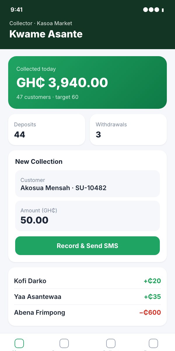 Susu collector mobile app screenshot